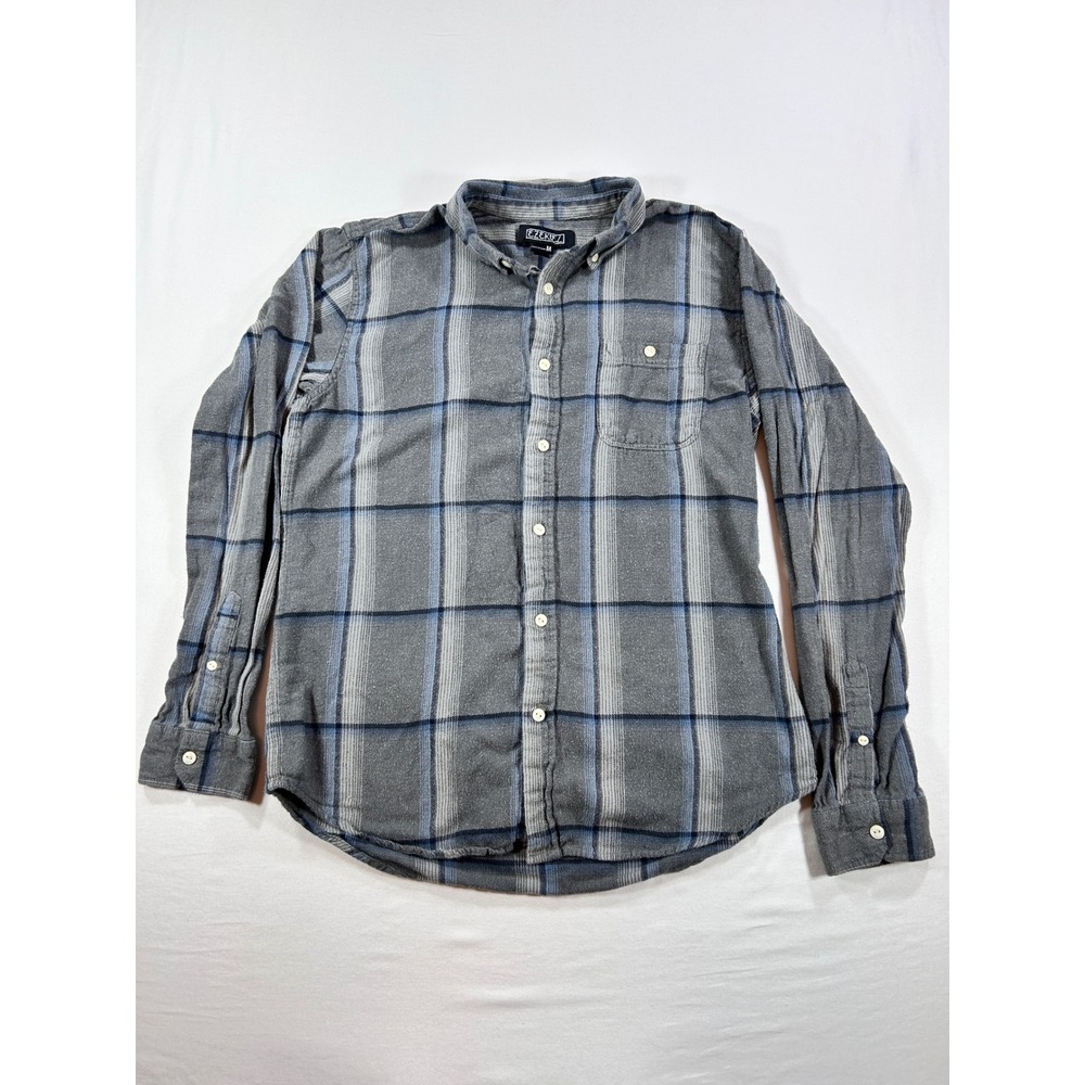 Ezekiel Mens Gray Blue Plaid Flannel Button Down Shirt Cotton Size M EL193073N